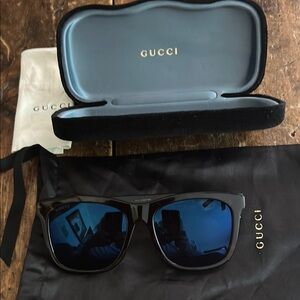 Gucci dark tortoise Sunglasses with Blue Lenses